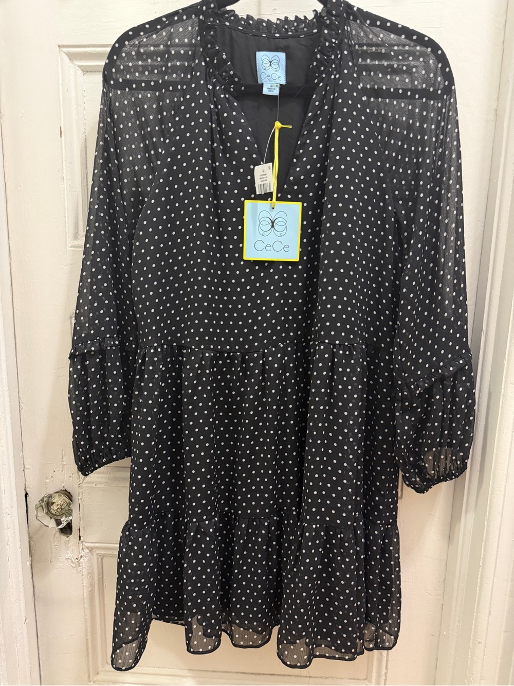 CeCe Polka Dot Tiered Chiffon Babydoll Dress.